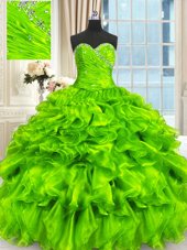Custom Design Sleeveless Lace Up Floor Length Beading and Ruffles and Ruching Quinceanera Gown