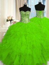 Excellent Organza Lace Up Sweetheart Sleeveless Floor Length 15 Quinceanera Dress Beading and Ruffles