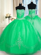 Dramatic Apple Green Tulle Lace Up Sweet 16 Dress Sleeveless Floor Length Beading and Embroidery
