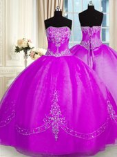 Fitting Organza Sleeveless Floor Length Quinceanera Gown and Beading and Embroidery