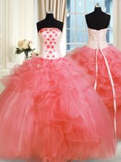 Cheap Sleeveless Pick Ups and Hand Made Flower Lace Up Quinceanera Gown