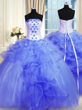 Latest Pick Ups Lavender Sleeveless Tulle Lace Up 15th Birthday Dress for Military Ball and Sweet 16 and Quinceanera