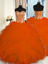 Excellent Floor Length Orange Sweet 16 Dress Sweetheart Sleeveless Lace Up