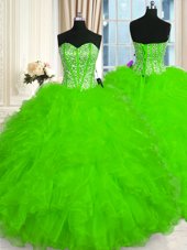 Suitable Lace Up Sweetheart Beading and Ruffles Sweet 16 Dresses Organza Sleeveless