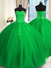 High Class Green Lace Up Sweetheart Appliques and Embroidery 15 Quinceanera Dress Tulle Sleeveless