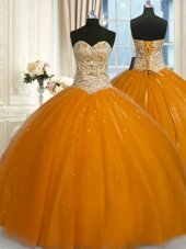 Fashion Sequins Floor Length Ball Gowns Sleeveless Gold Sweet 16 Quinceanera Dress Lace Up