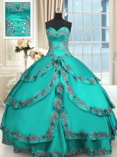 Dynamic Sweetheart Sleeveless Taffeta Ball Gown Prom Dress Beading and Embroidery and Ruffled Layers Lace Up