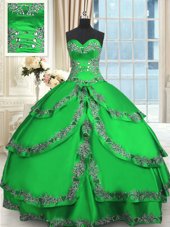 Trendy Ruffled Floor Length Green Vestidos de Quinceanera Sweetheart Sleeveless Lace Up