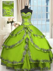 Sumptuous Ball Gowns Taffeta Sweetheart Sleeveless Beading and Embroidery and Ruffled Layers Floor Length Lace Up 15 Quinceanera Dress