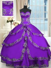 Best Sweetheart Sleeveless Taffeta Vestidos de Quinceanera Beading and Appliques and Ruffled Layers Lace Up