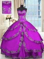 Luxurious Purple Sleeveless Beading and Embroidery and Ruffled Layers Floor Length Vestidos de Quinceanera