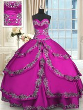 Superior Sweetheart Sleeveless Ball Gown Prom Dress Floor Length Beading and Embroidery Fuchsia Taffeta