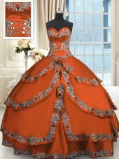 Popular Ruffled Floor Length Rust Red Quinceanera Gowns Sweetheart Sleeveless Lace Up