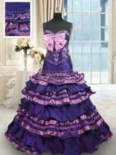 Pretty Multi-color Mermaid Appliques and Ruffled Layers and Bowknot Quinceanera Gowns Lace Up Taffeta Sleeveless With Train
