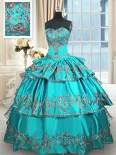 Delicate Aqua Blue Sweetheart Neckline Embroidery and Ruffled Layers 15th Birthday Dress Sleeveless Lace Up