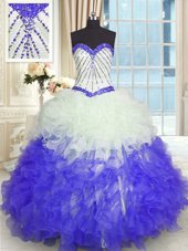 Chic Sleeveless Lace Up Floor Length Beading and Ruffles Sweet 16 Dresses