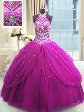 Cute Sleeveless Lace Up Floor Length Beading Sweet 16 Quinceanera Dress