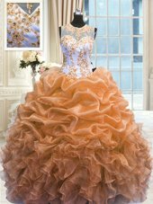 Romantic Multi-color Vestidos de Quinceanera Military Ball and Sweet 16 and Quinceanera and For with Beading and Ruffles Scoop Sleeveless Zipper