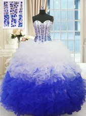 Superior Floor Length Ball Gowns Sleeveless Blue And White Vestidos de Quinceanera Lace Up