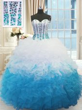 Admirable Floor Length Ball Gowns Sleeveless Blue And White Vestidos de Quinceanera Lace Up