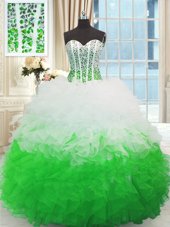 Delicate Sweetheart Sleeveless Lace Up Quinceanera Dresses White and Green Organza