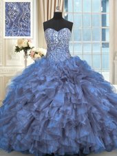 Simple Light Blue Quinceanera Gown Sweetheart Sleeveless Brush Train Lace Up