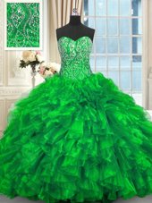 Stylish Green 15 Quinceanera Dress Sweetheart Sleeveless Brush Train Lace Up