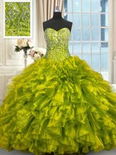 Ball Gowns Sleeveless Yellow Green Quinceanera Dress Brush Train Lace Up