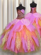 Comfortable Multi-color Sleeveless Tulle Lace Up Quinceanera Dresses for Military Ball and Sweet 16 and Quinceanera
