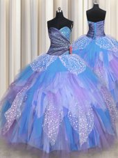 Fashionable Multi-color Sweet 16 Dress Military Ball and Sweet 16 and Quinceanera and For with Beading and Ruching Sweetheart Sleeveless Lace Up