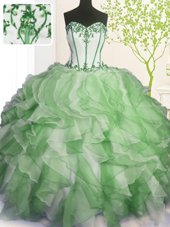 Fashionable Green Sweetheart Lace Up Beading and Ruffles Ball Gown Prom Dress Sleeveless