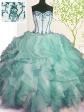 Artistic Green Sweetheart Lace Up Beading and Ruffles Sweet 16 Dress Sleeveless