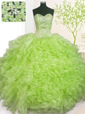 Colorful Sweetheart Sleeveless Organza Quinceanera Gown Beading and Ruffles and Pick Ups Lace Up