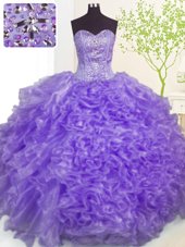 Simple Pick Ups Floor Length Lavender 15 Quinceanera Dress Sweetheart Sleeveless Lace Up