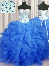 Best Selling Blue Vestidos de Quinceanera Military Ball and Sweet 16 and Quinceanera and For with Beading and Ruffles Sweetheart Sleeveless Lace Up