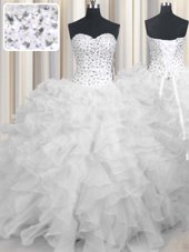 Elegant White Sleeveless Organza Lace Up Sweet 16 Quinceanera Dress for Military Ball and Sweet 16 and Quinceanera