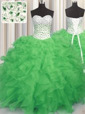 Decent Lace Up Sweetheart Beading and Ruffles Quinceanera Dress Organza Sleeveless