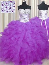 Fancy Sweetheart Sleeveless Organza Quinceanera Gown Beading and Ruffles Lace Up
