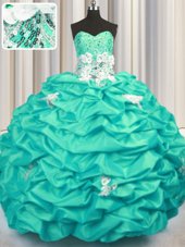 Spectacular Sleeveless Brush Train Lace Up With Train Appliques and Sequins and Pick Ups Ball Gown Prom Dress