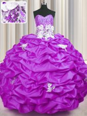 Fantastic Taffeta Sleeveless With Train Sweet 16 Dress Brush Train and Appliques and Sequins and Pick Ups