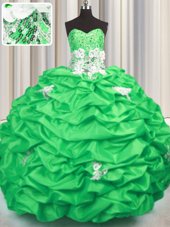 Hot Selling Sleeveless Taffeta With Brush Train Lace Up Quinceanera Dress in for with Appliques and Sequins and Pick Ups