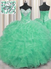 Custom Made Floor Length Ball Gowns Sleeveless Apple Green Vestidos de Quinceanera Lace Up