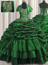 Dazzling Dark Green Sleeveless Brush Train Beading and Appliques and Pick Ups With Train Sweet 16 Dresses