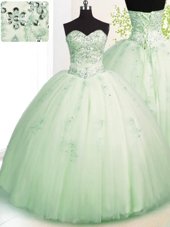 Popular Tulle Sleeveless Floor Length 15th Birthday Dress and Beading and Appliques