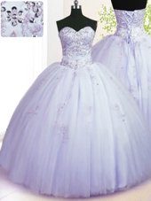 Custom Fit Lavender Sleeveless Tulle Lace Up 15 Quinceanera Dress for Military Ball and Sweet 16 and Quinceanera