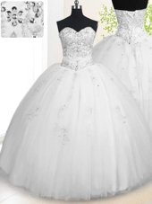 Excellent Floor Length White Quinceanera Dresses Tulle Sleeveless Beading and Appliques