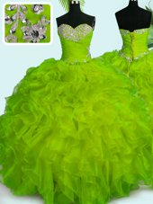 Fashionable Yellow Green Sweetheart Lace Up Beading and Ruffles Quinceanera Gowns Sleeveless