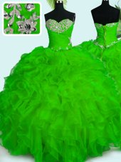 Perfect Organza Sweetheart Sleeveless Lace Up Beading and Ruffles Sweet 16 Quinceanera Dress in