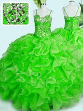 High Class Ball Gowns Quinceanera Dresses Spaghetti Straps Organza Sleeveless Floor Length Lace Up