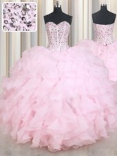 Best Selling Floor Length Baby Pink 15th Birthday Dress Sweetheart Sleeveless Lace Up